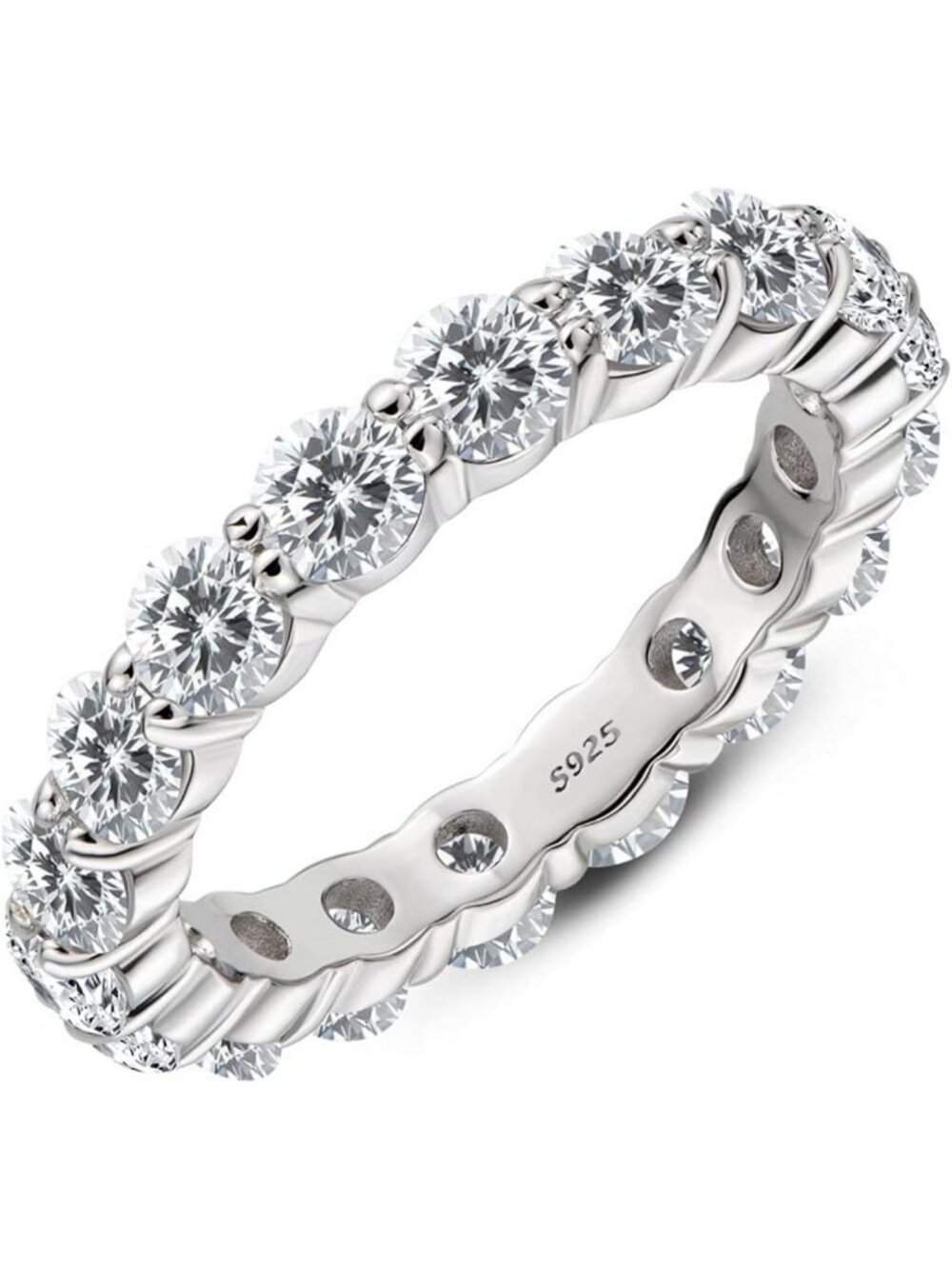925 Sterling Silver Eternity Ring for Women, Emerald & CZ Stackable Wedding Band